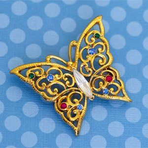 Vintage Fantasy Moth Gold Tone Butterfly Brooch by Monet - M28